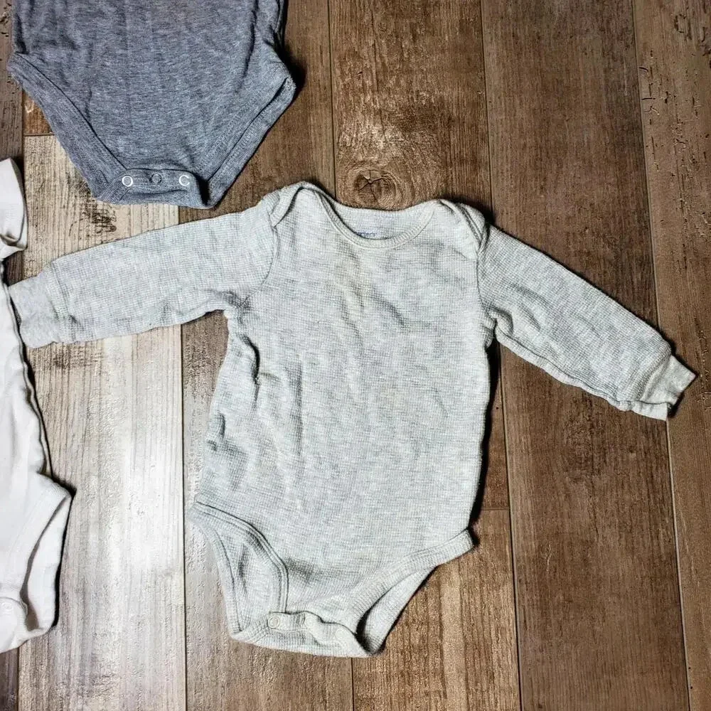 Baby Boy Casual Top Bundle - 3 Bodysuits - Gray White - Happy Camper & Grateful